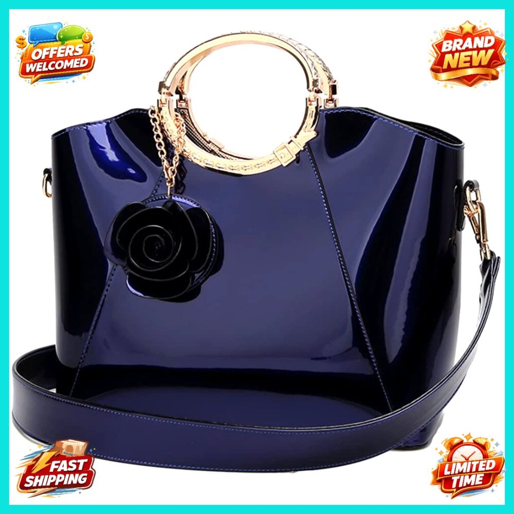 Patent Leather Satchel Top Handle Tote Shoulder Bag Elegant Stylish Chic
